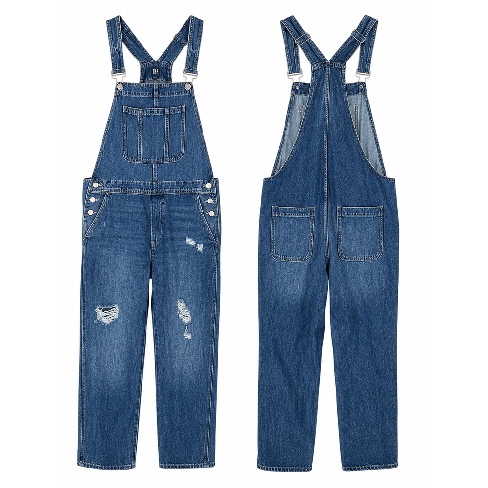 Gap Denim Overalls Blue L Distressed Bib Carpenter Jean Jumpsuit 90s Style